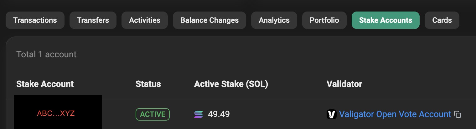 Find a stake account on Solscan.